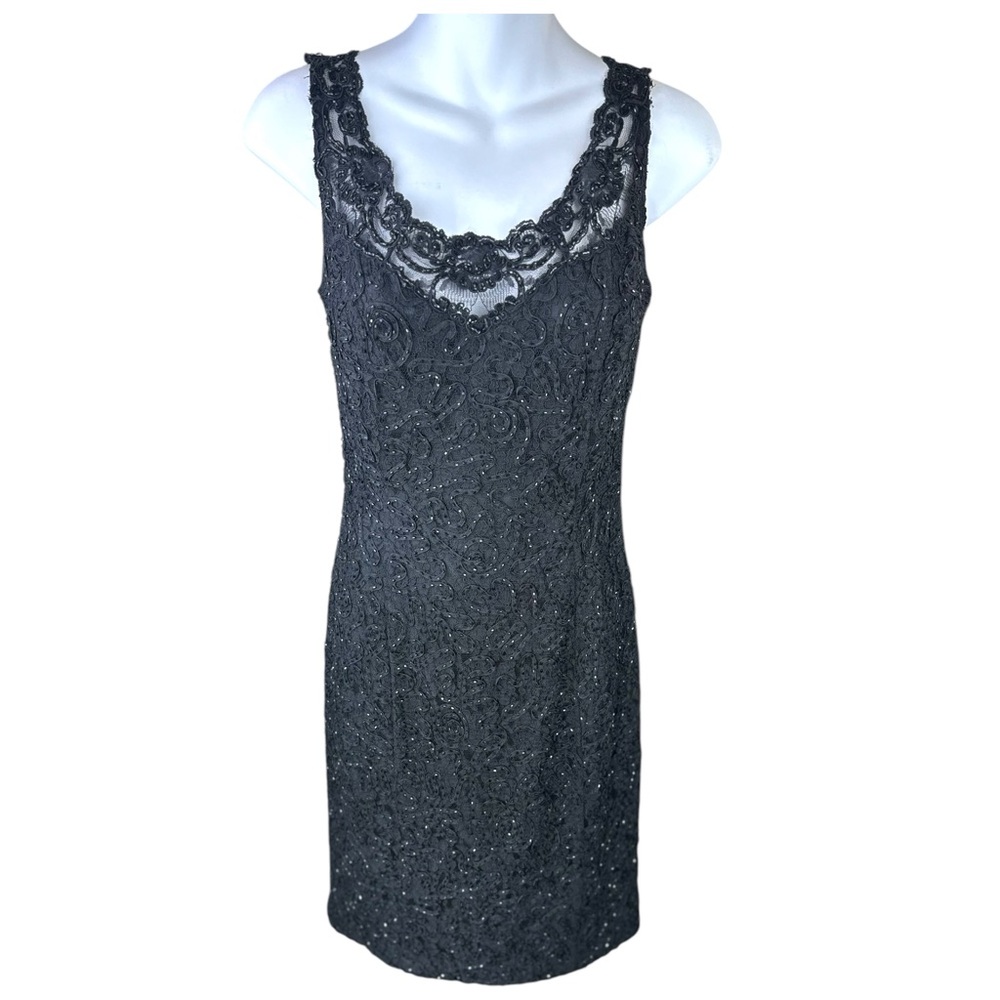 Carmen Marc Valvo vintage SZ 6 Black Mini Dress with‎ Lace and Sequins